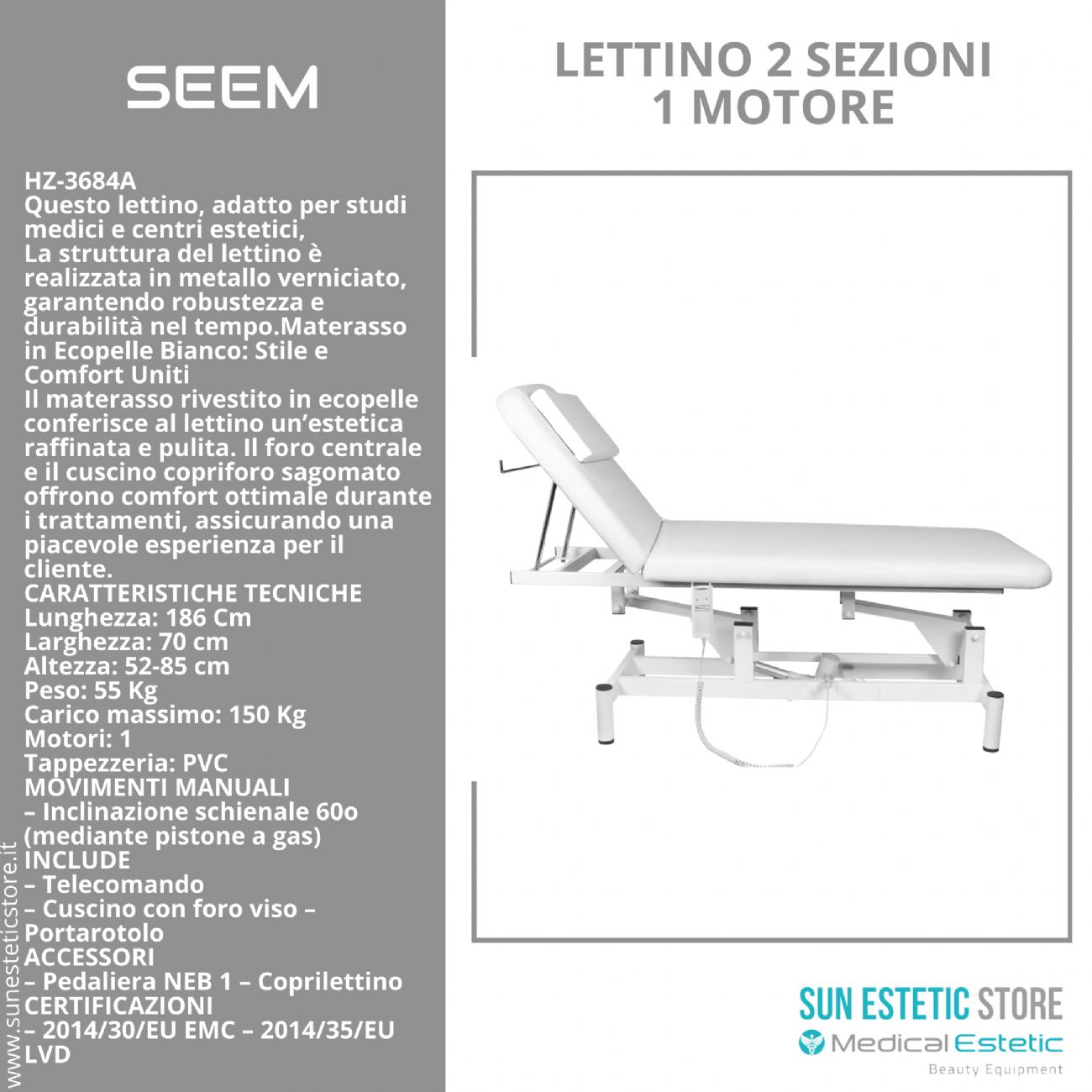 SEEM Lettino massaggio 1 motore colore bianco