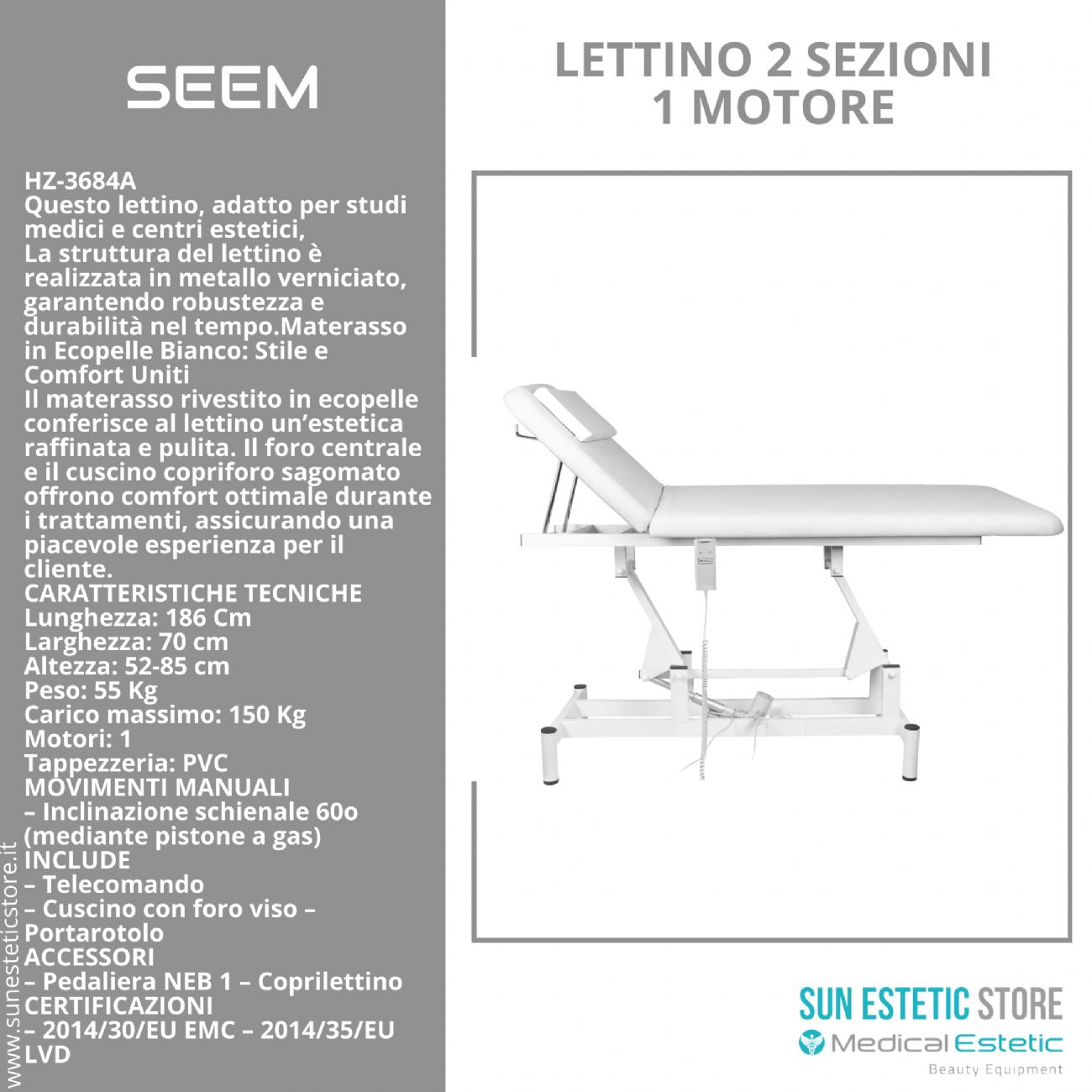 SEEM Lettino massaggio 1 motore colore bianco