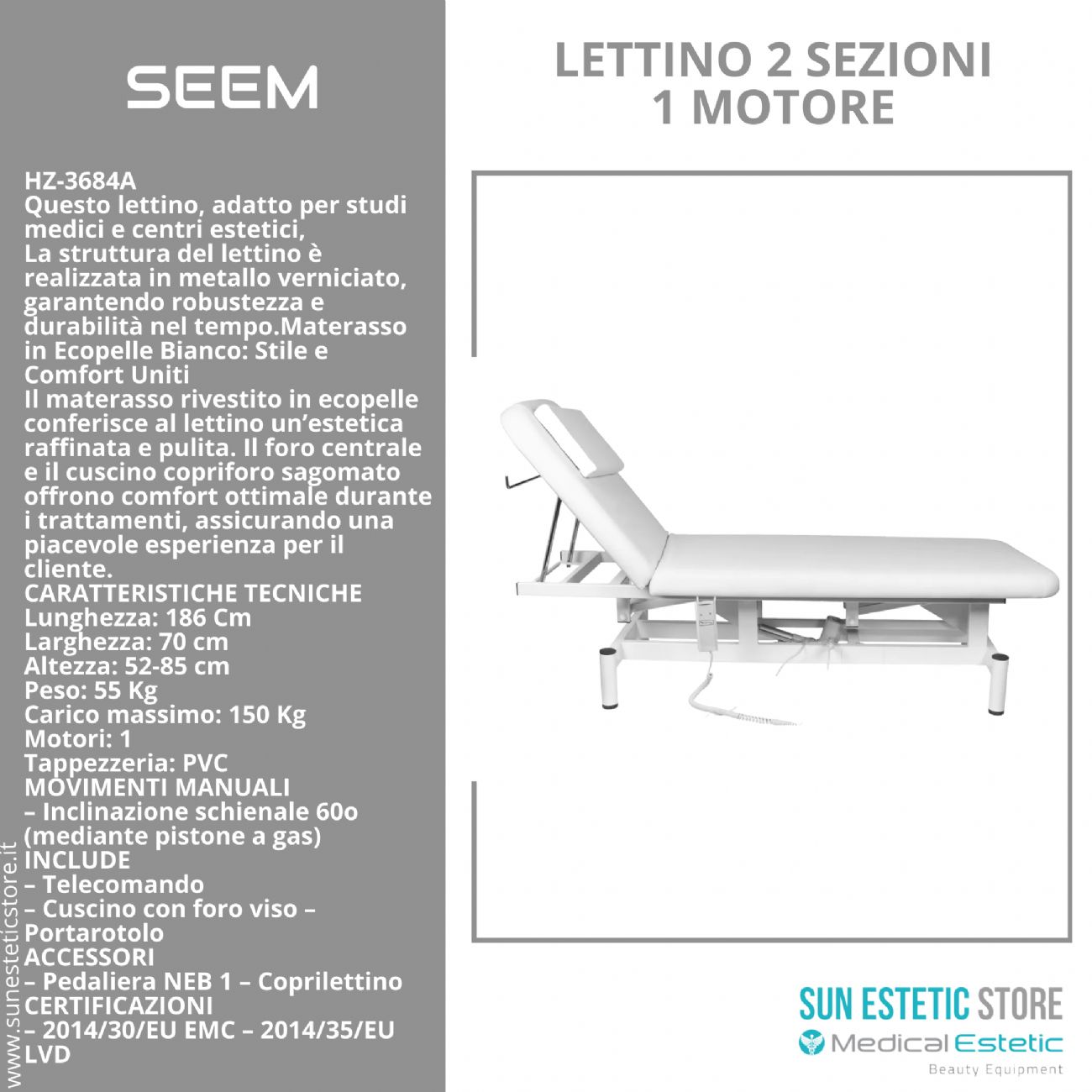 SEEM Lettino massaggio 1 motore colore bianco