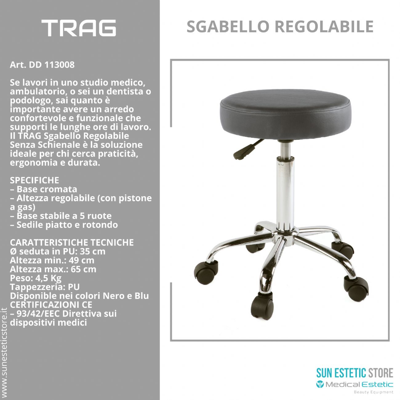 TRAG Sgabello regolabile ena schienale