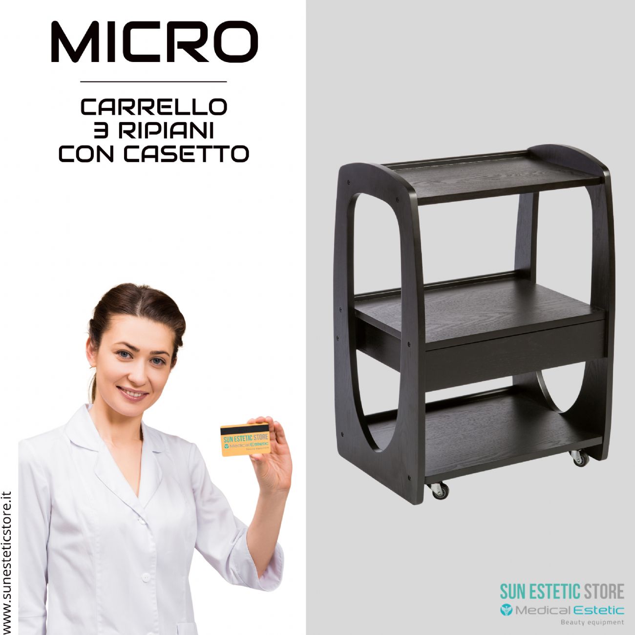 MICRO Carrello 3 ripiani in legno colore nero