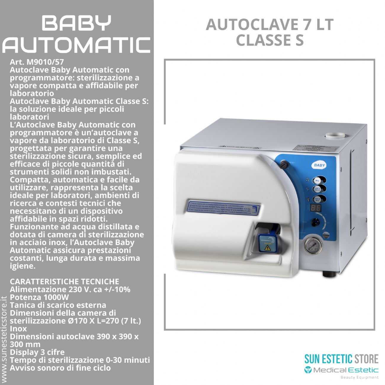 Baby Automatic autoclave 7 lt con programmatore