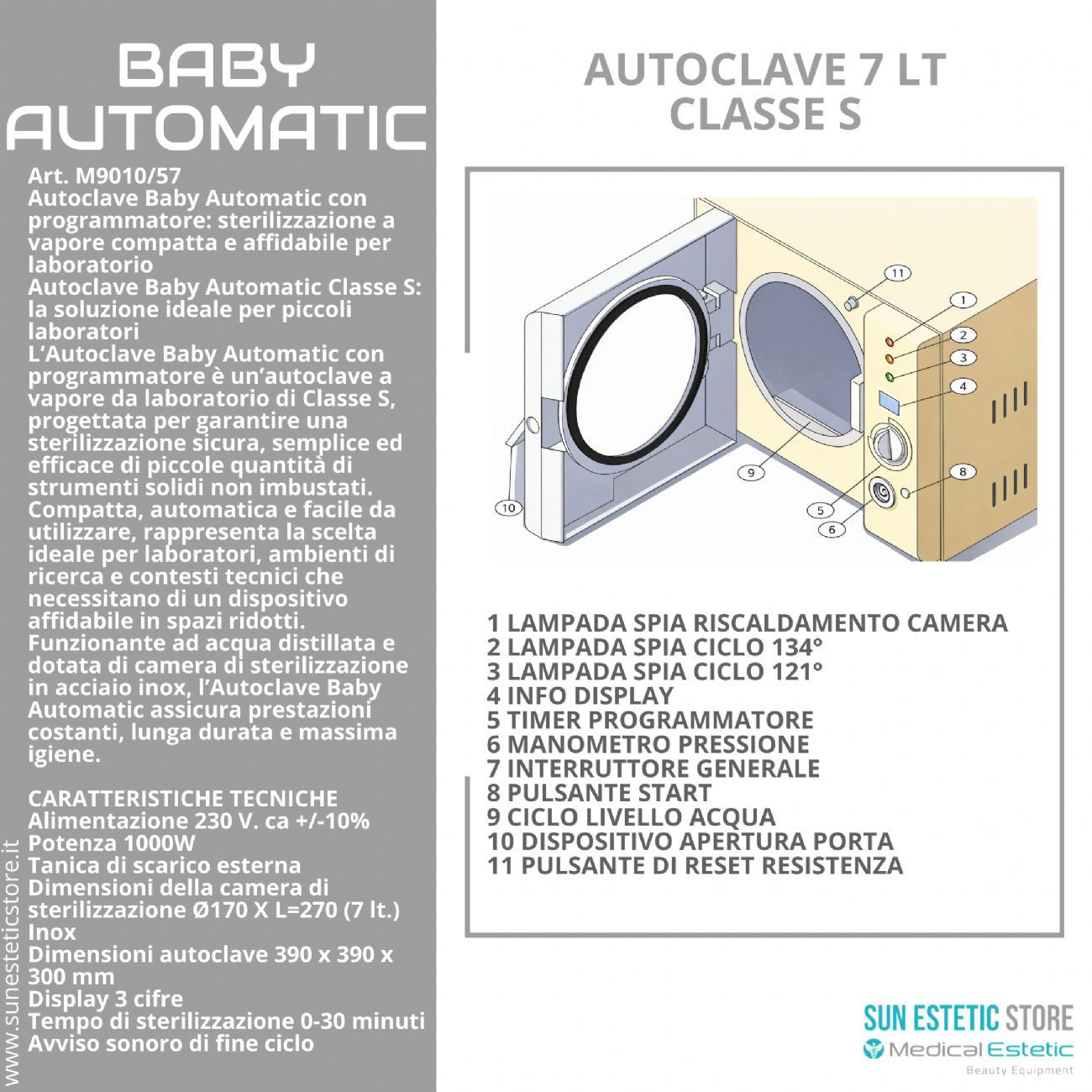 Baby Automatic autoclave 7 lt con programmatore