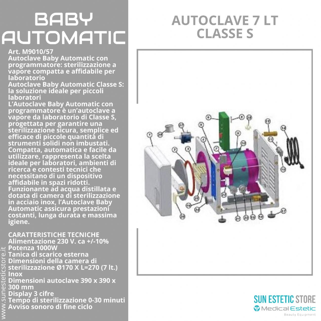Baby Automatic autoclave 7 lt con programmatore