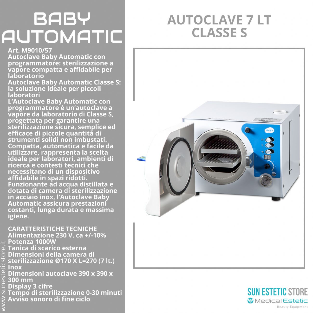 Baby Automatic autoclave 7 lt con programmatore