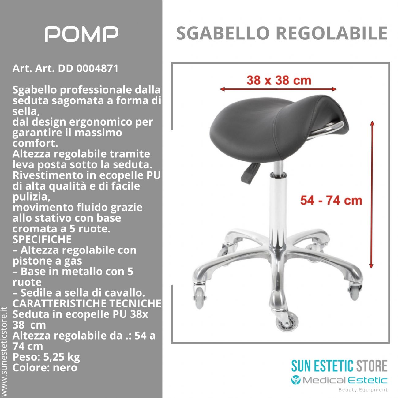 POMP Sgabello regolabile a sella di cavallo colore nero