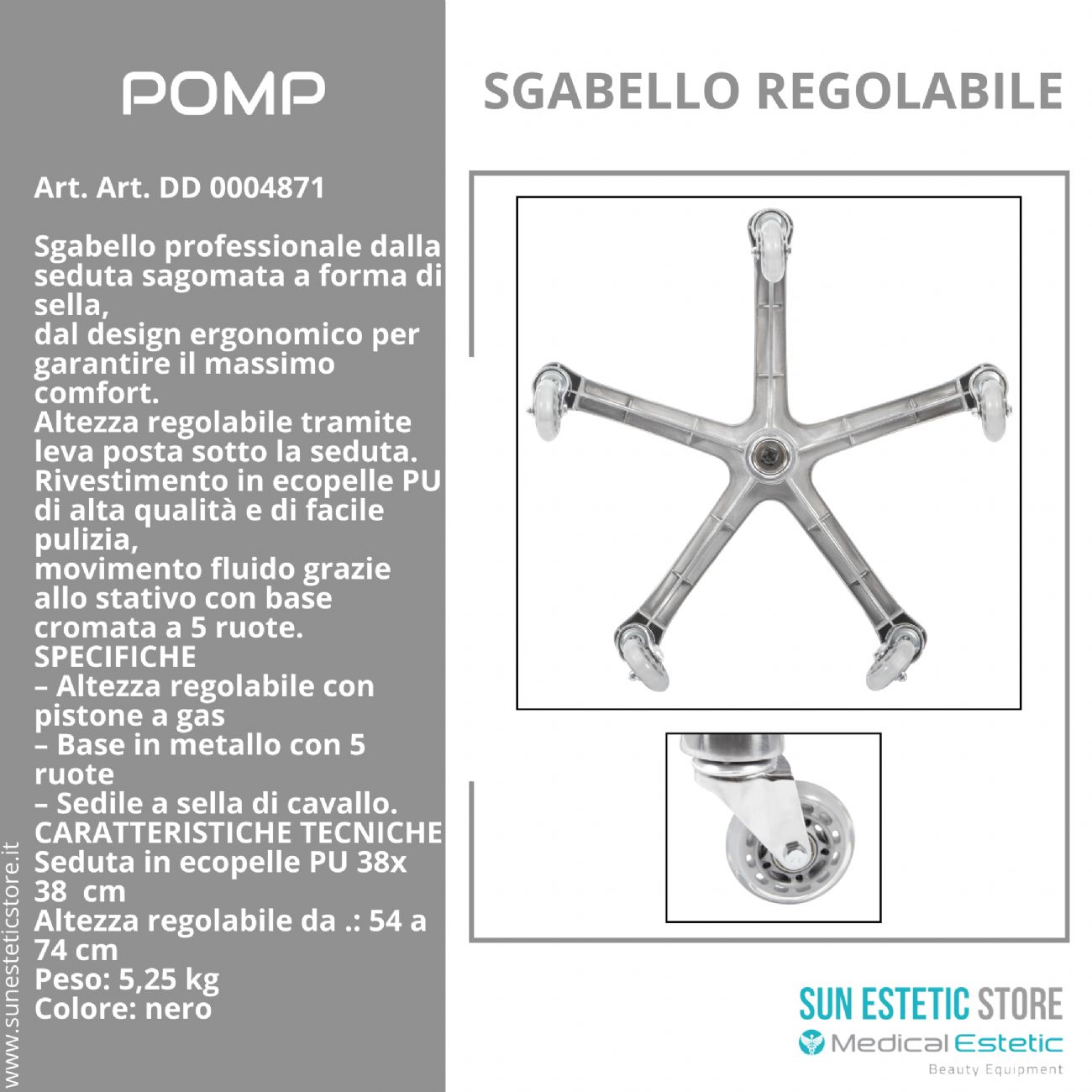 POMP Sgabello regolabile a sella di cavallo colore nero