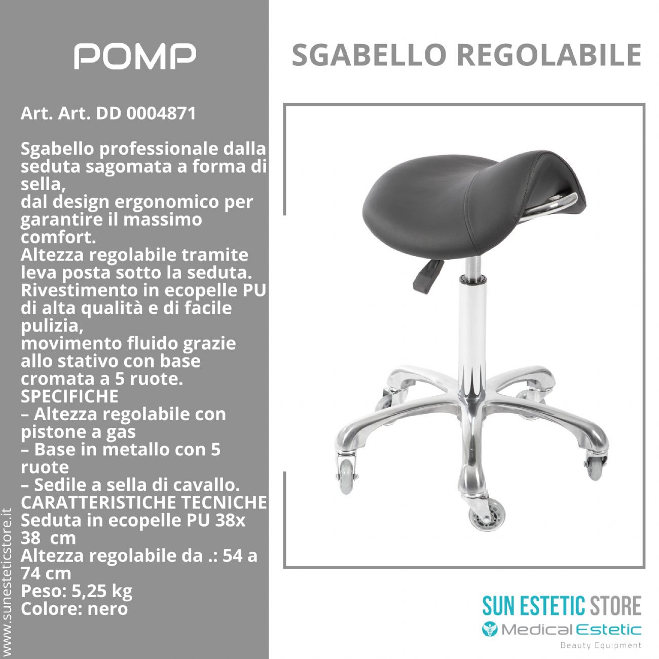 POMP Sgabello regolabile a sella di cavallo colore nero