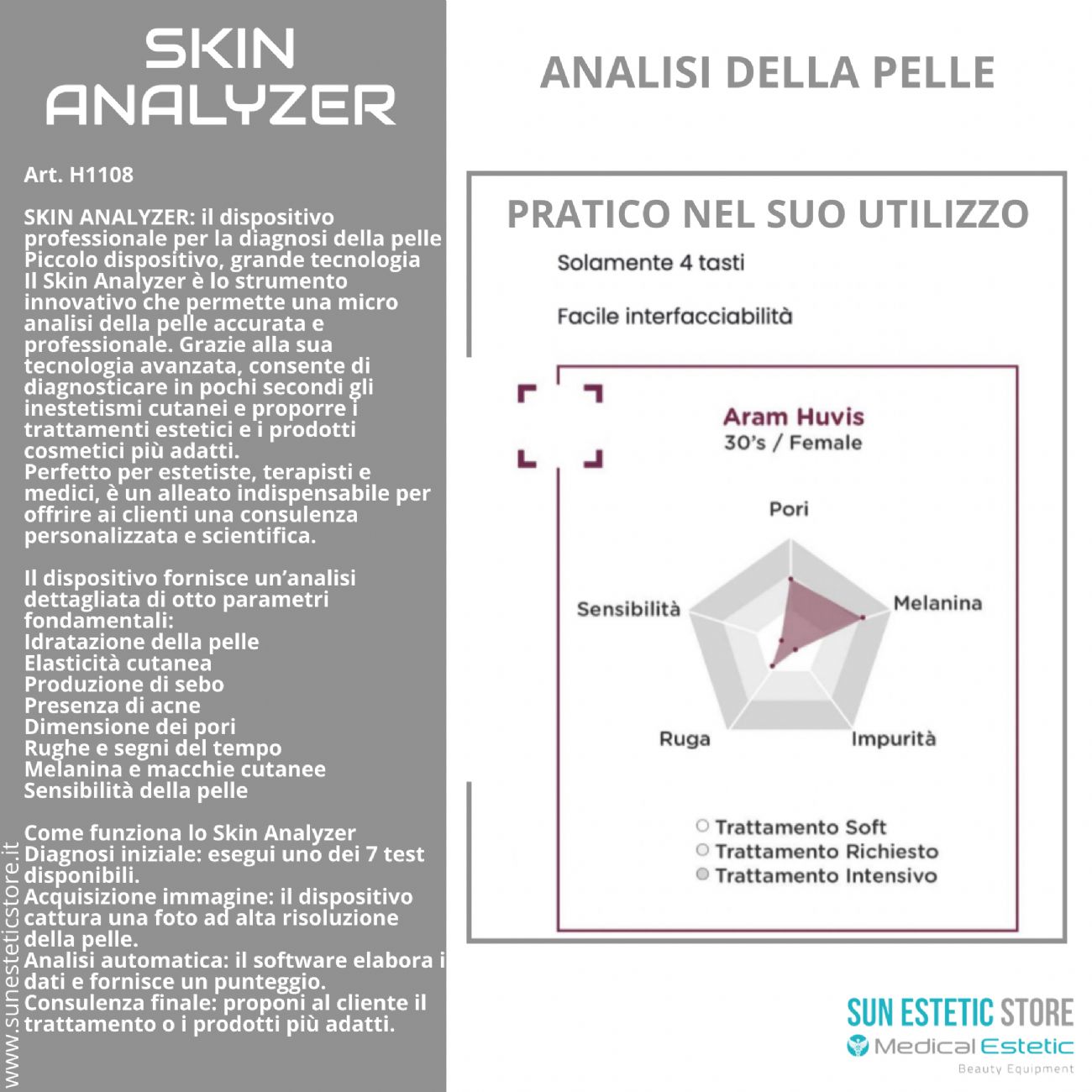 Skin analyzer apparecchiatura per analisi della pelle