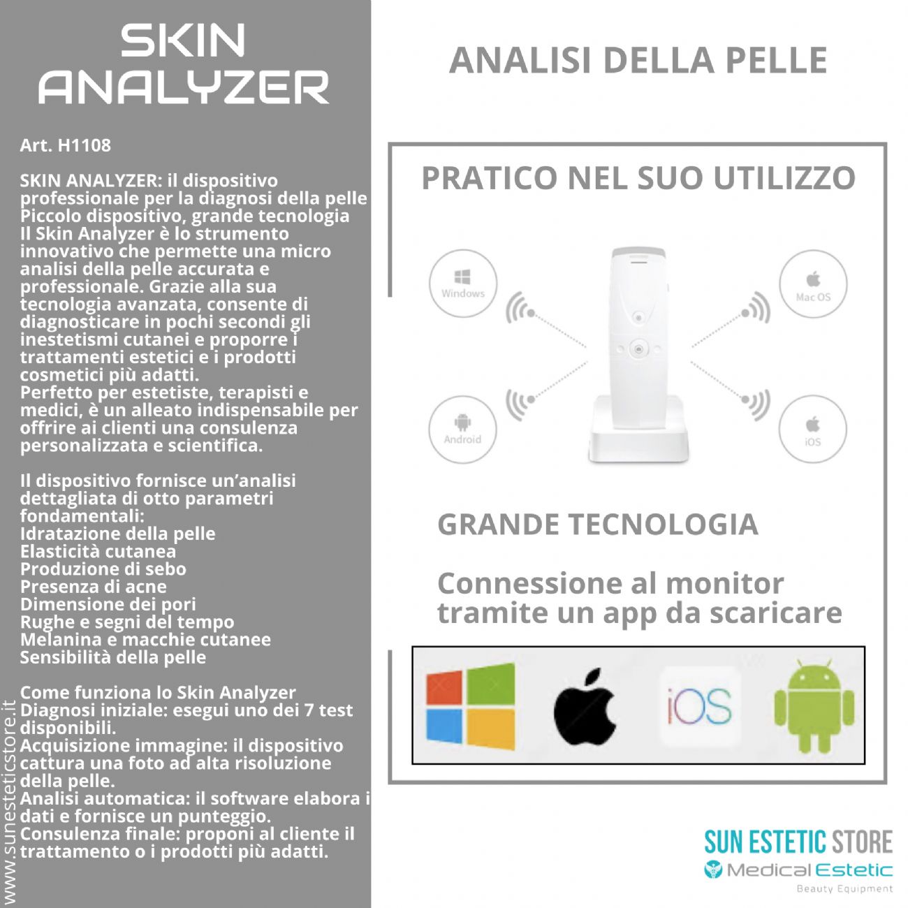 Skin analyzer apparecchiatura per analisi della pelle