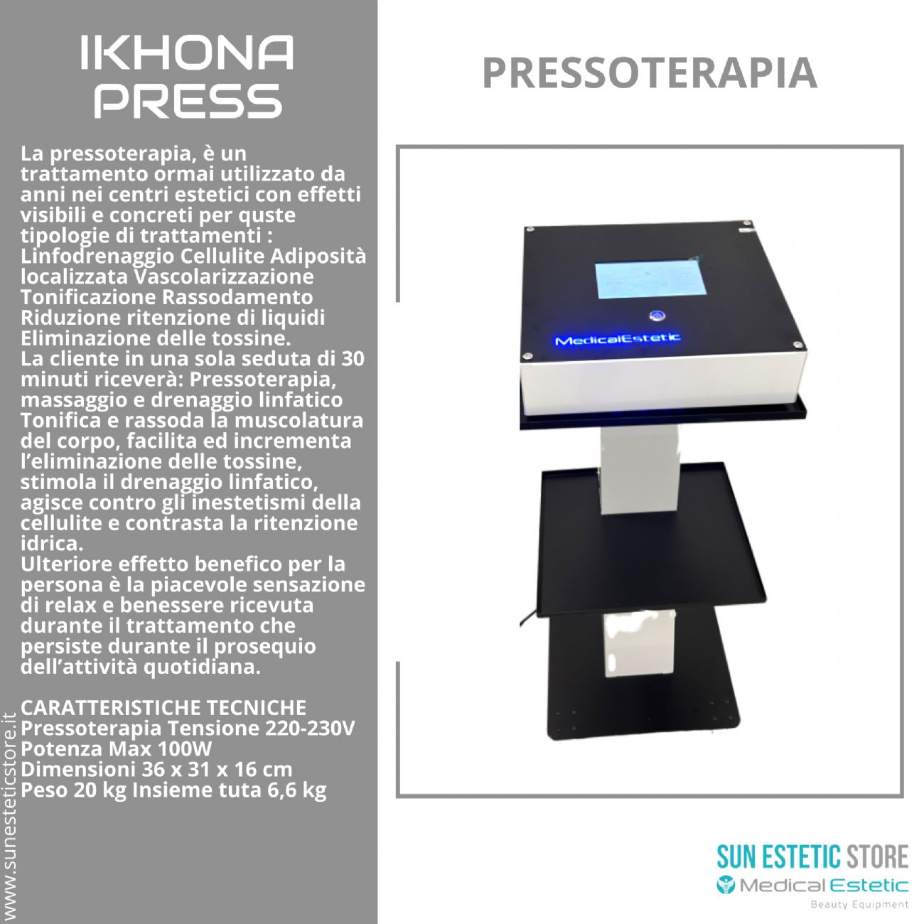 iKhona Press Pressoterapia 10 settori completa di marsupio porta gambali