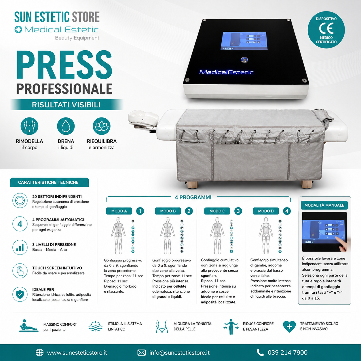 iKhona Press Pressoterapia 10 settori completa di marsupio porta gambali