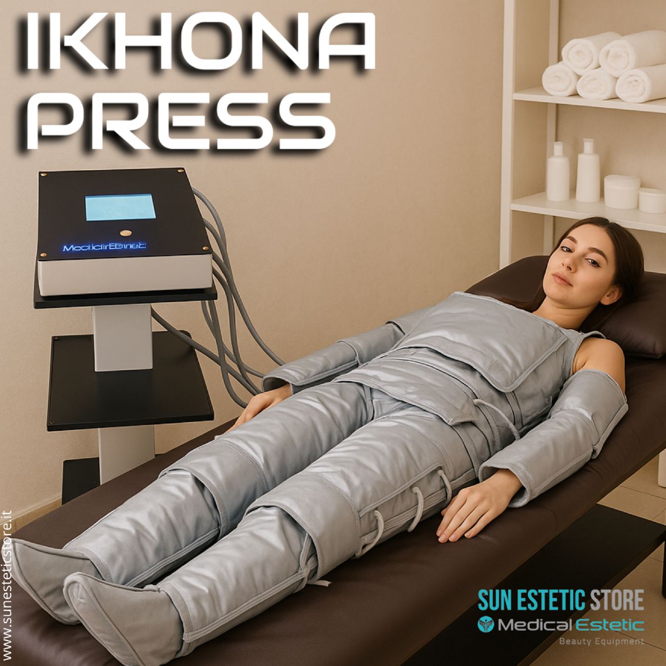 iKhona Press Pressoterapia 10 settori completa di marsupio porta gambali