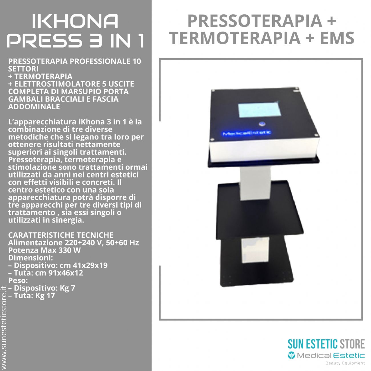 iKhona Press 3 IN 1 Pressoterapia + infrarossi + elettrostimolatore