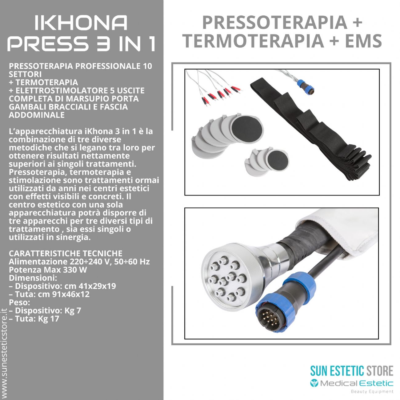 iKhona Press 3 IN 1 Pressoterapia + infrarossi + elettrostimolatore