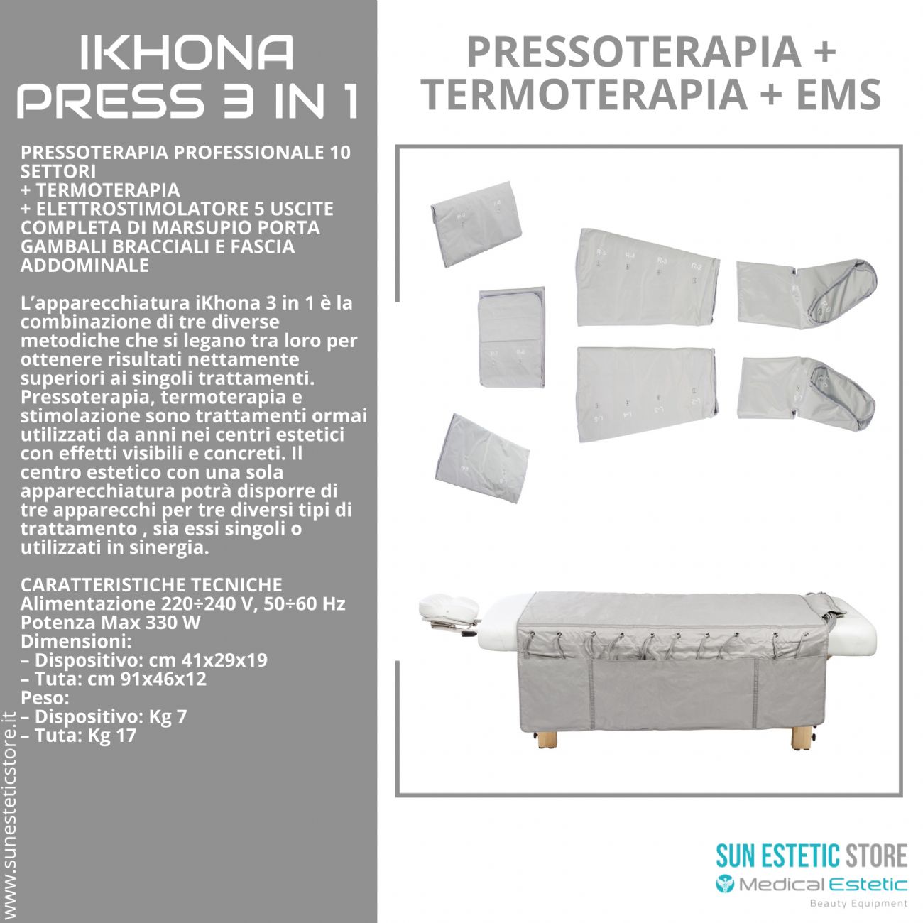 iKhona Press 3 IN 1 Pressoterapia + infrarossi + elettrostimolatore