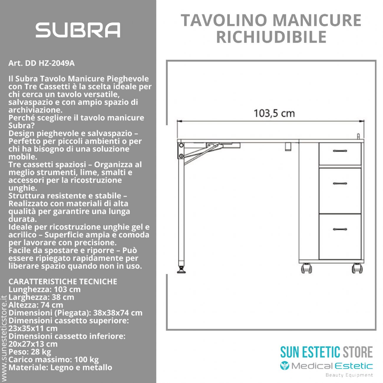 SUBRA Tavolino manicure unghie nails pieghevole