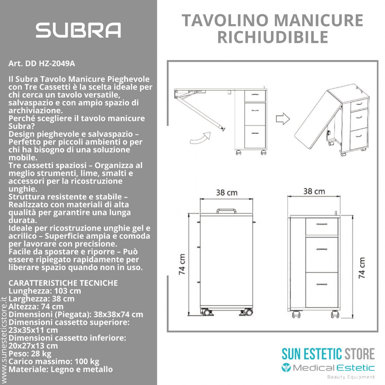 SUBRA Tavolino manicure unghie nails pieghevole