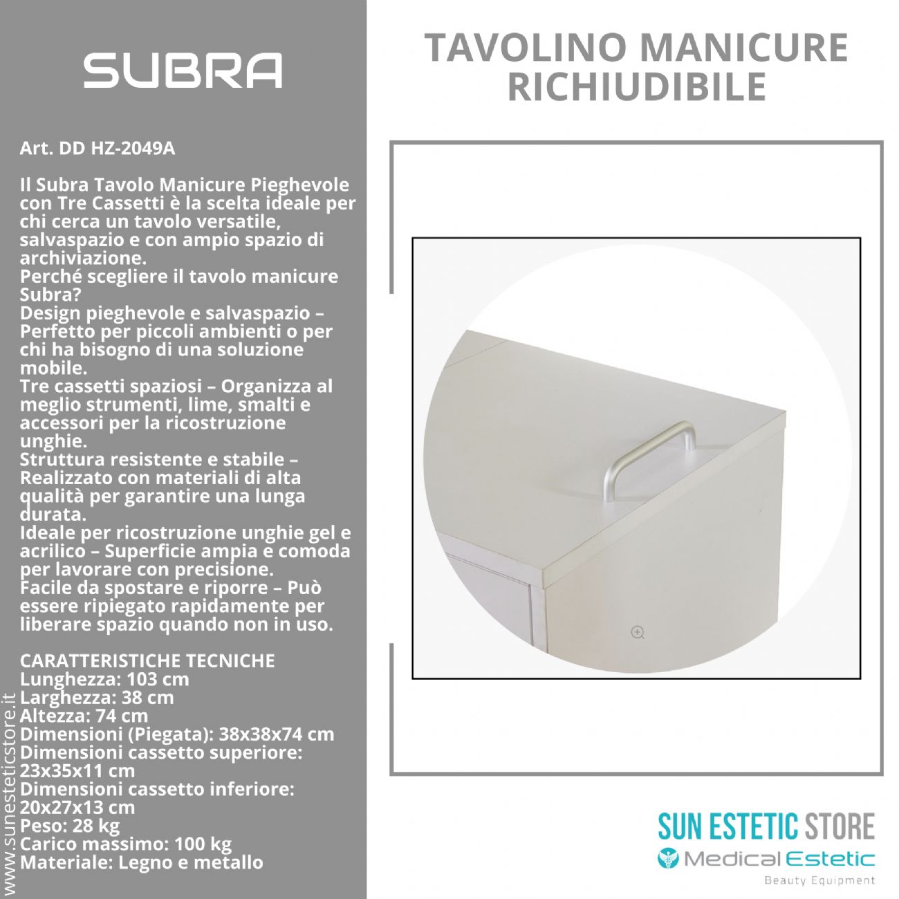 SUBRA Tavolino manicure unghie nails pieghevole