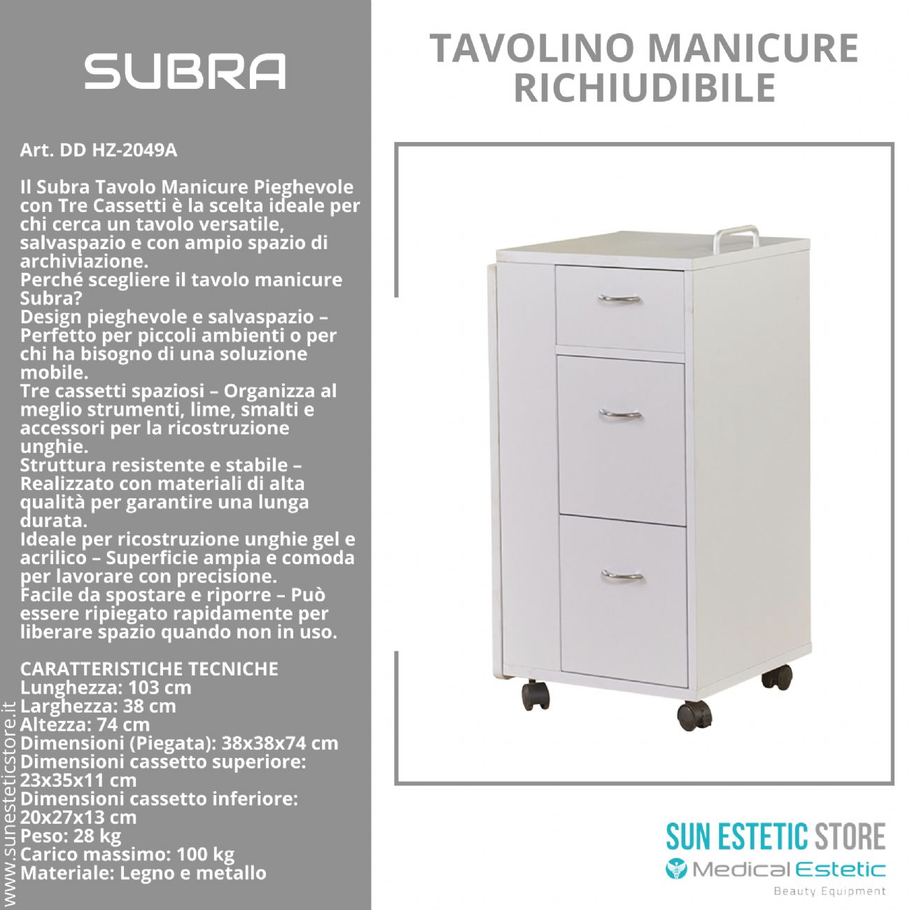 SUBRA Tavolino manicure unghie nails pieghevole