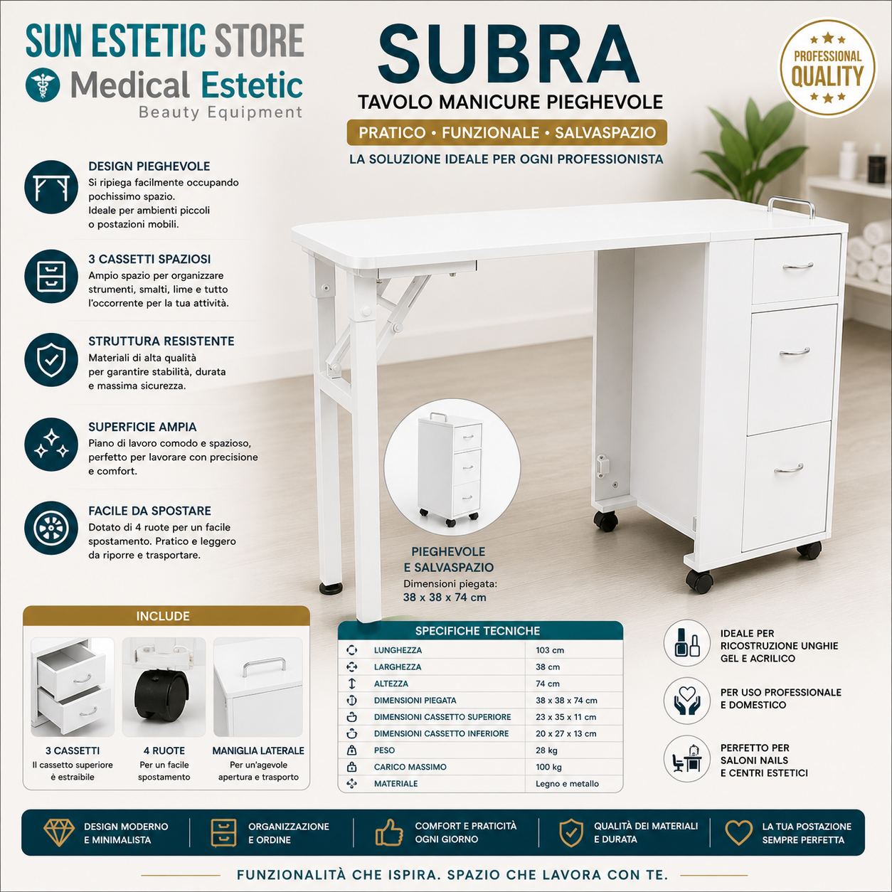 SUBRA Tavolino manicure unghie nails pieghevole
