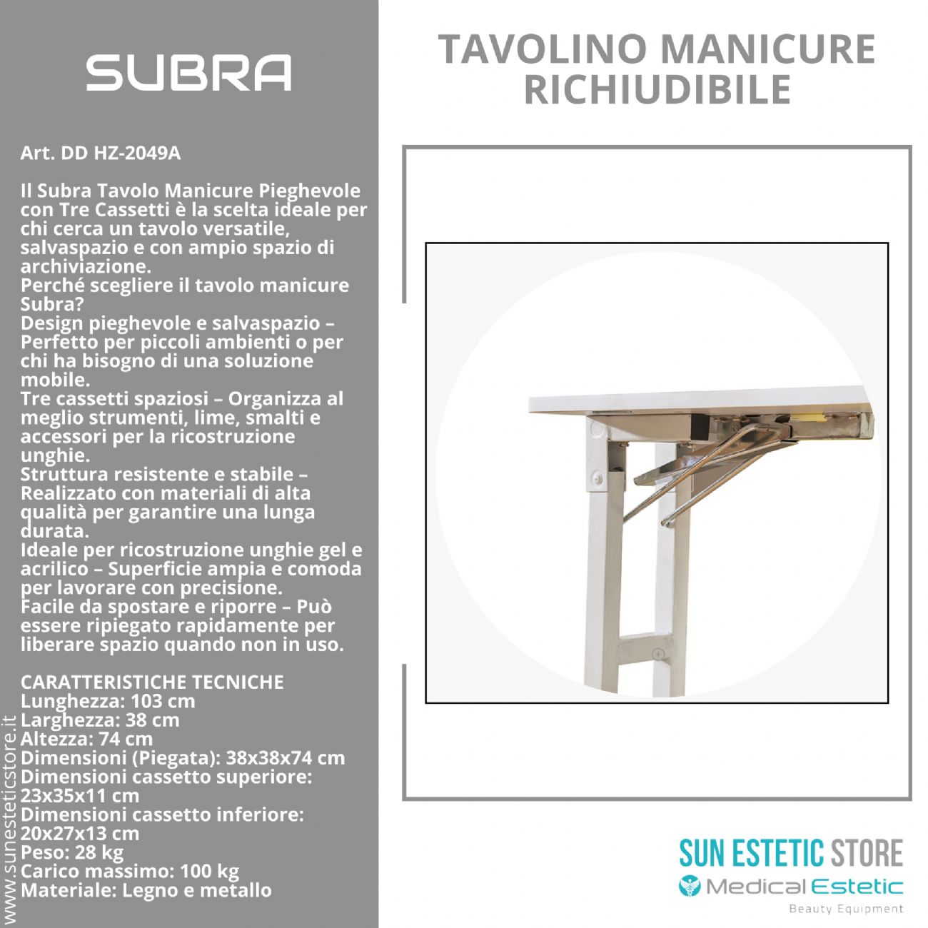 SUBRA Tavolino manicure unghie nails pieghevole