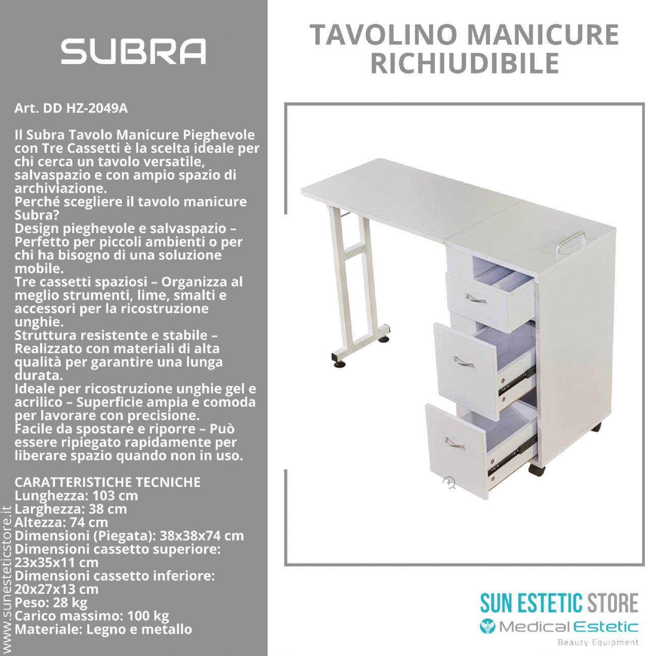 SUBRA Tavolino manicure unghie nails pieghevole