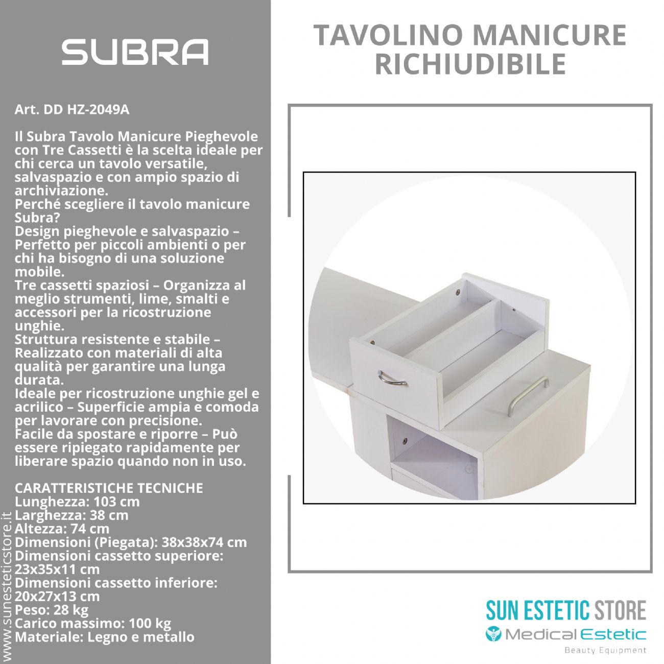 SUBRA Tavolino manicure unghie nails pieghevole