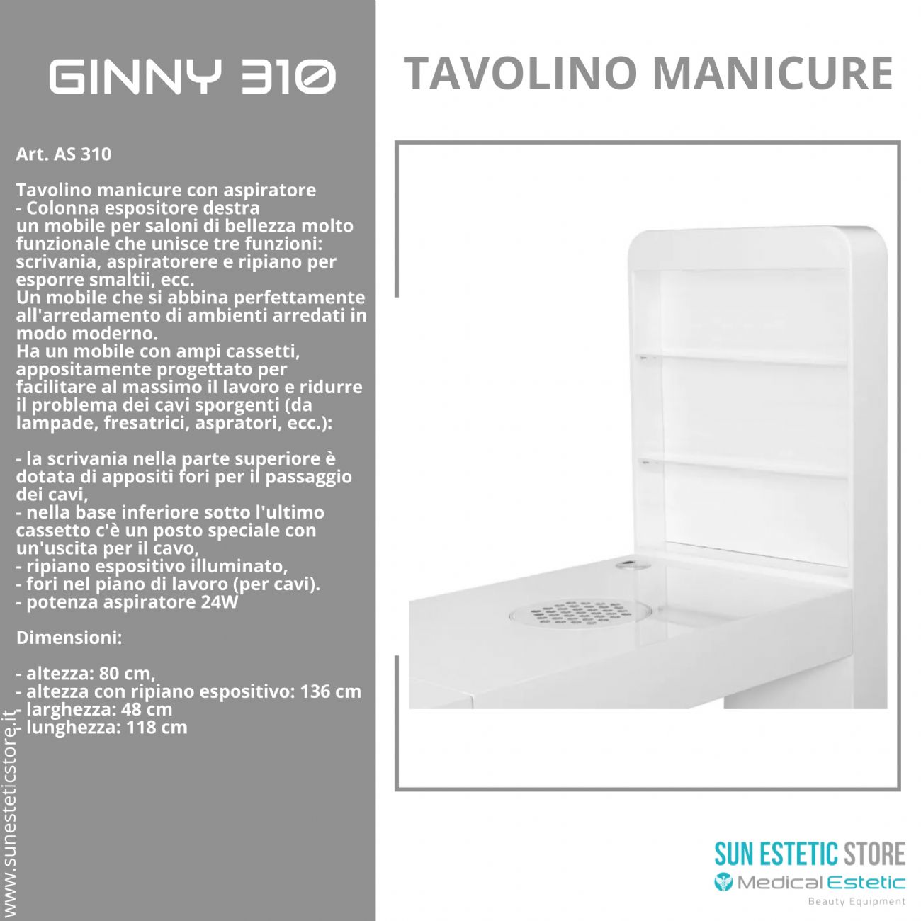 GINNY  310<br />Tavolino ricostruzione unghie illuminato