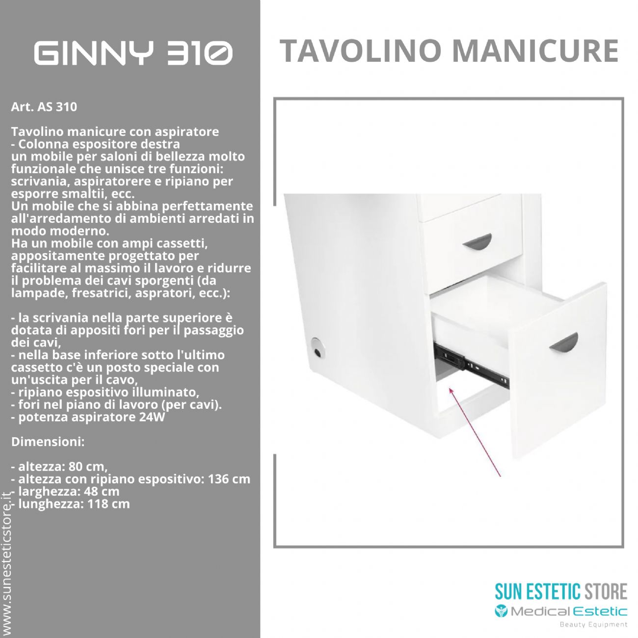 GINNY  310<br />Tavolino ricostruzione unghie illuminato