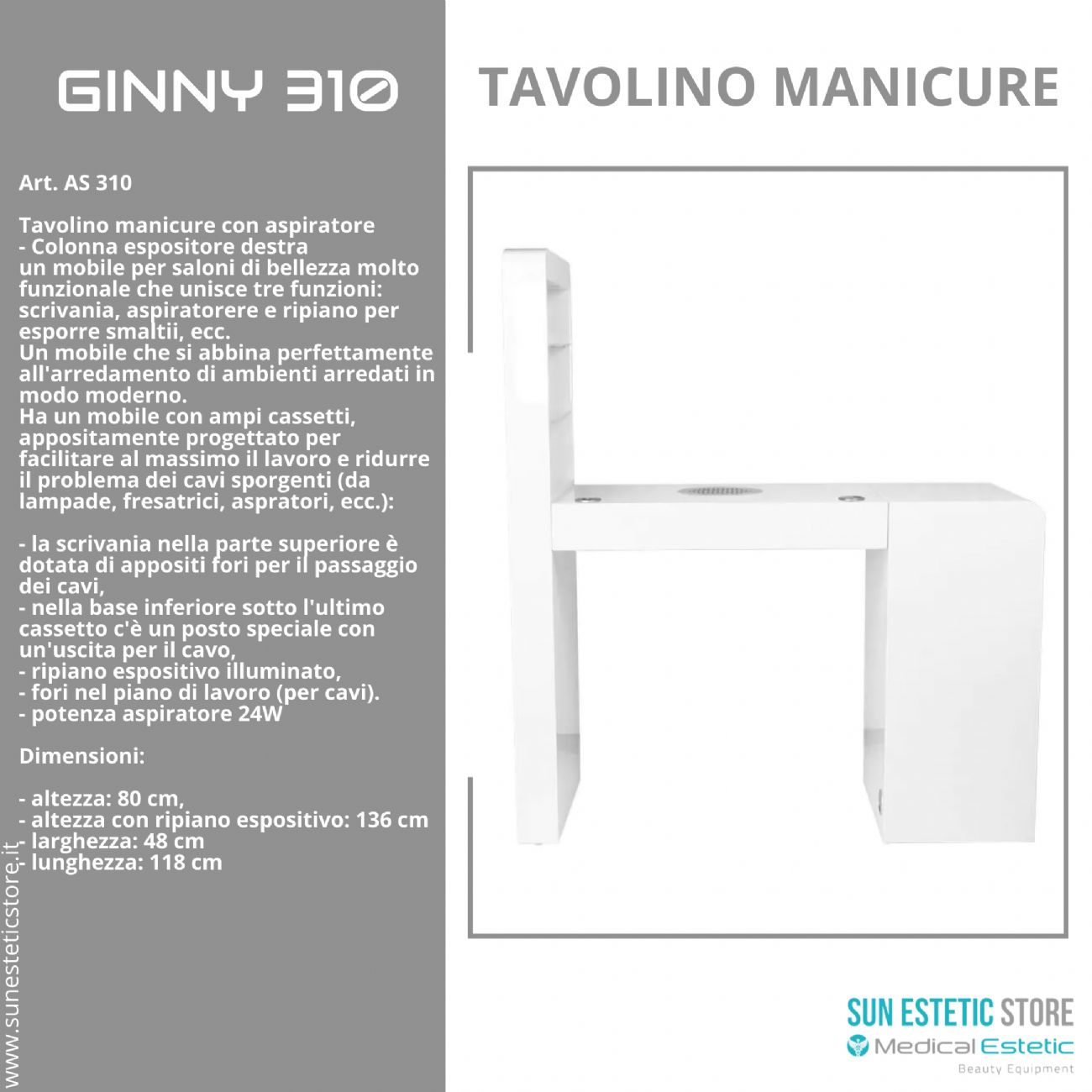 GINNY  310<br />Tavolino ricostruzione unghie illuminato