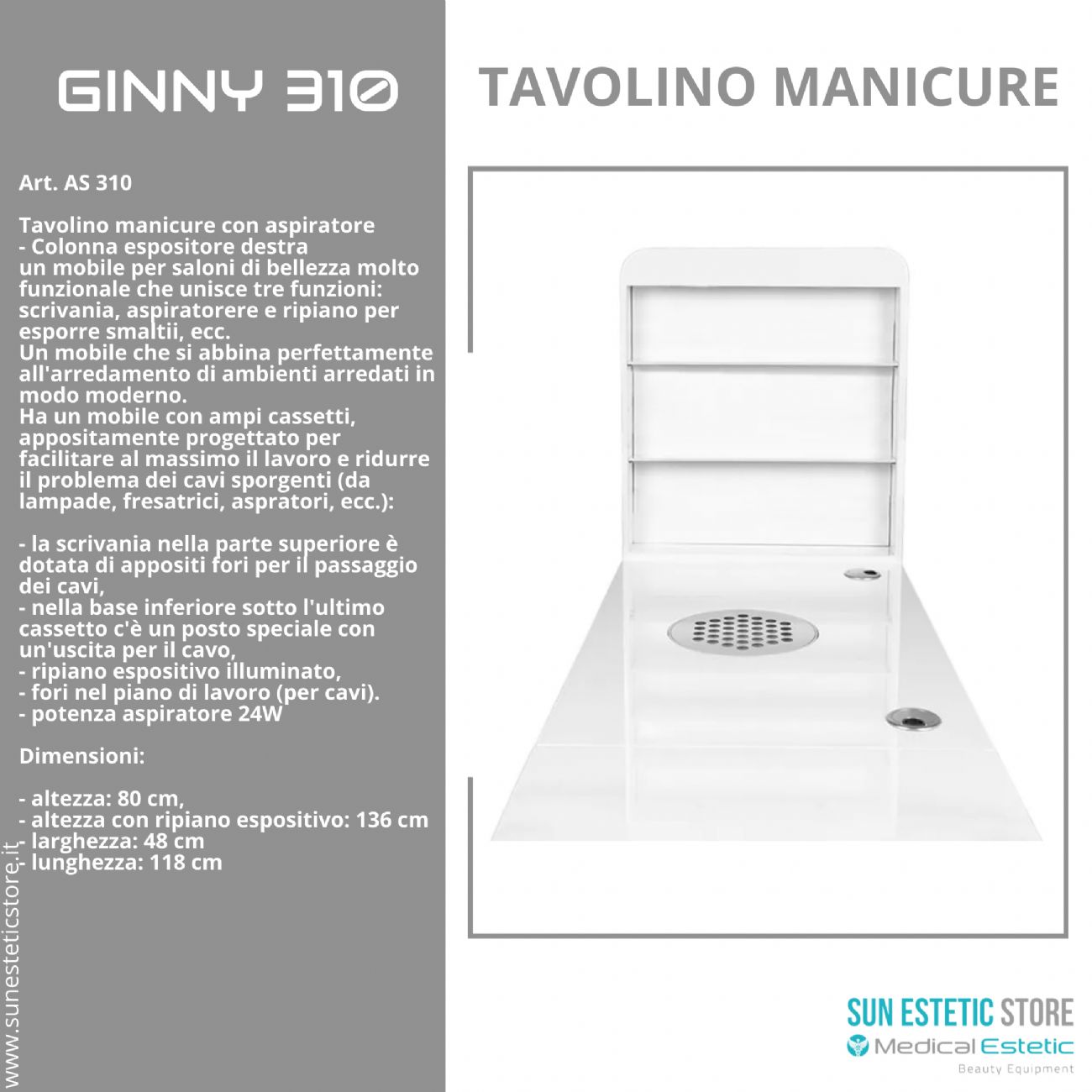 GINNY  310<br />Tavolino ricostruzione unghie illuminato