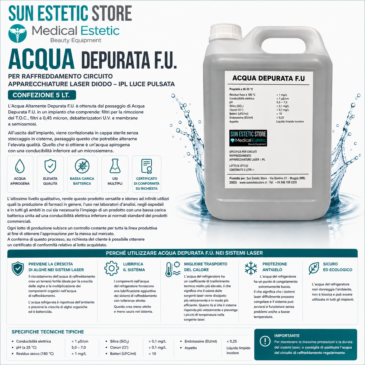 Acqua ionizzata F.U. Tanica 5 lt per raffreddamento laser