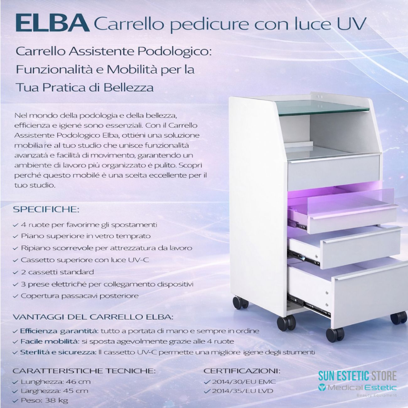 ELBA Carrello pedicure con luce UV