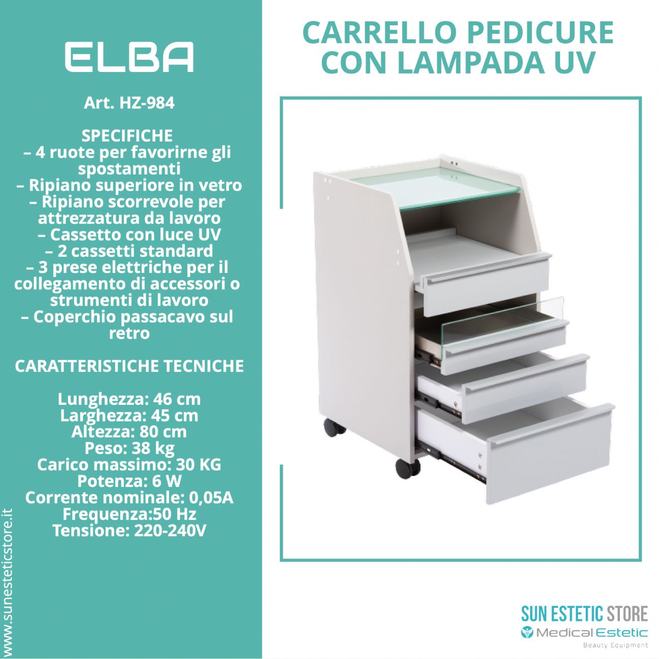 ELBA Carrello pedicure con luce UV