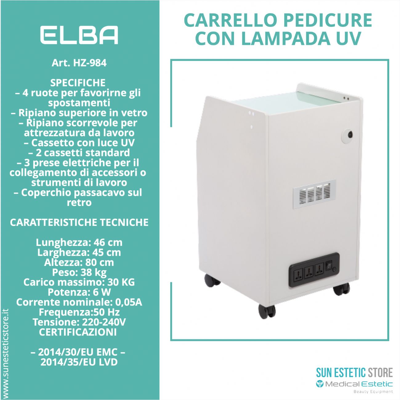 ELBA Carrello pedicure con luce UV