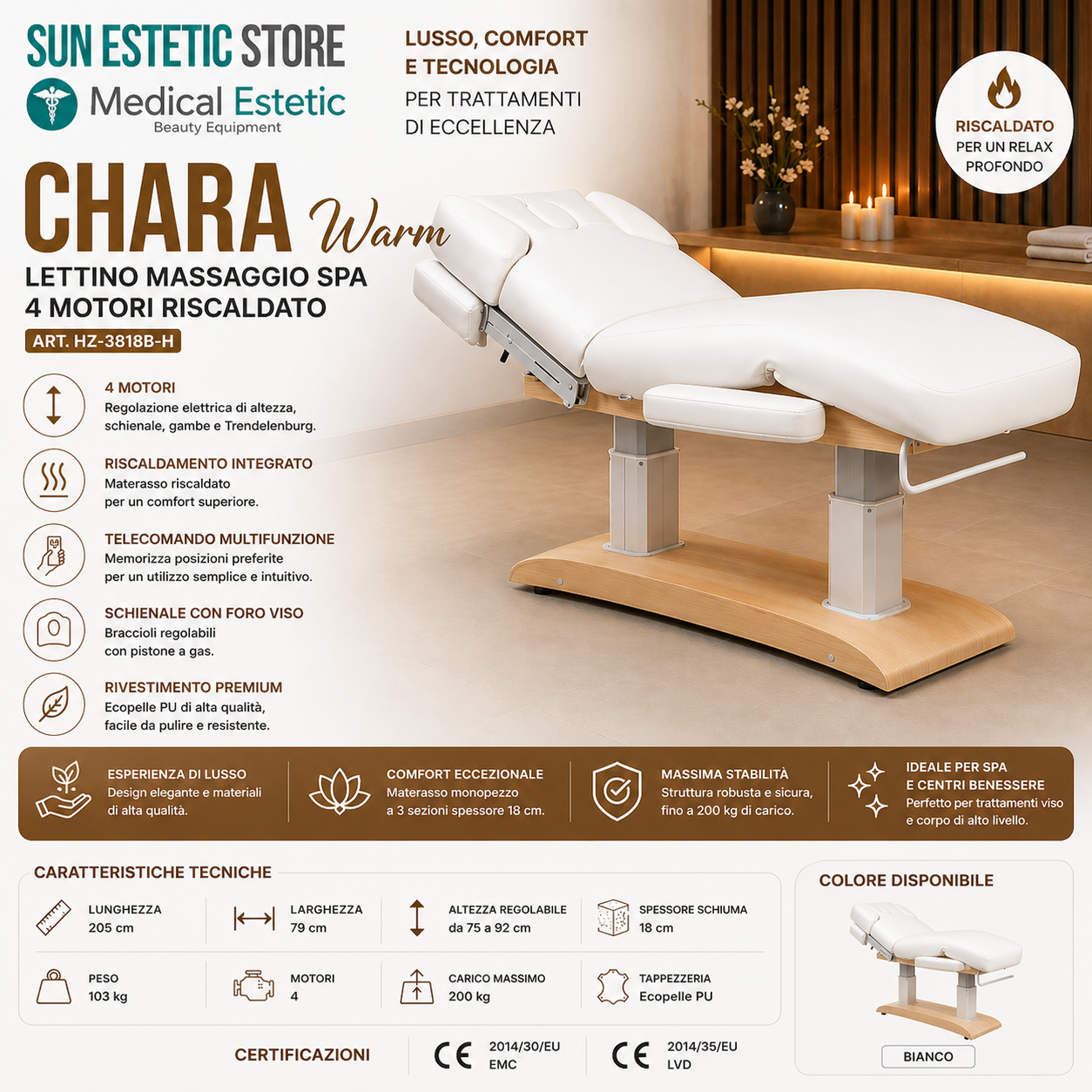 Chara Warm lettino spa 4 motori massaggi riscaldato