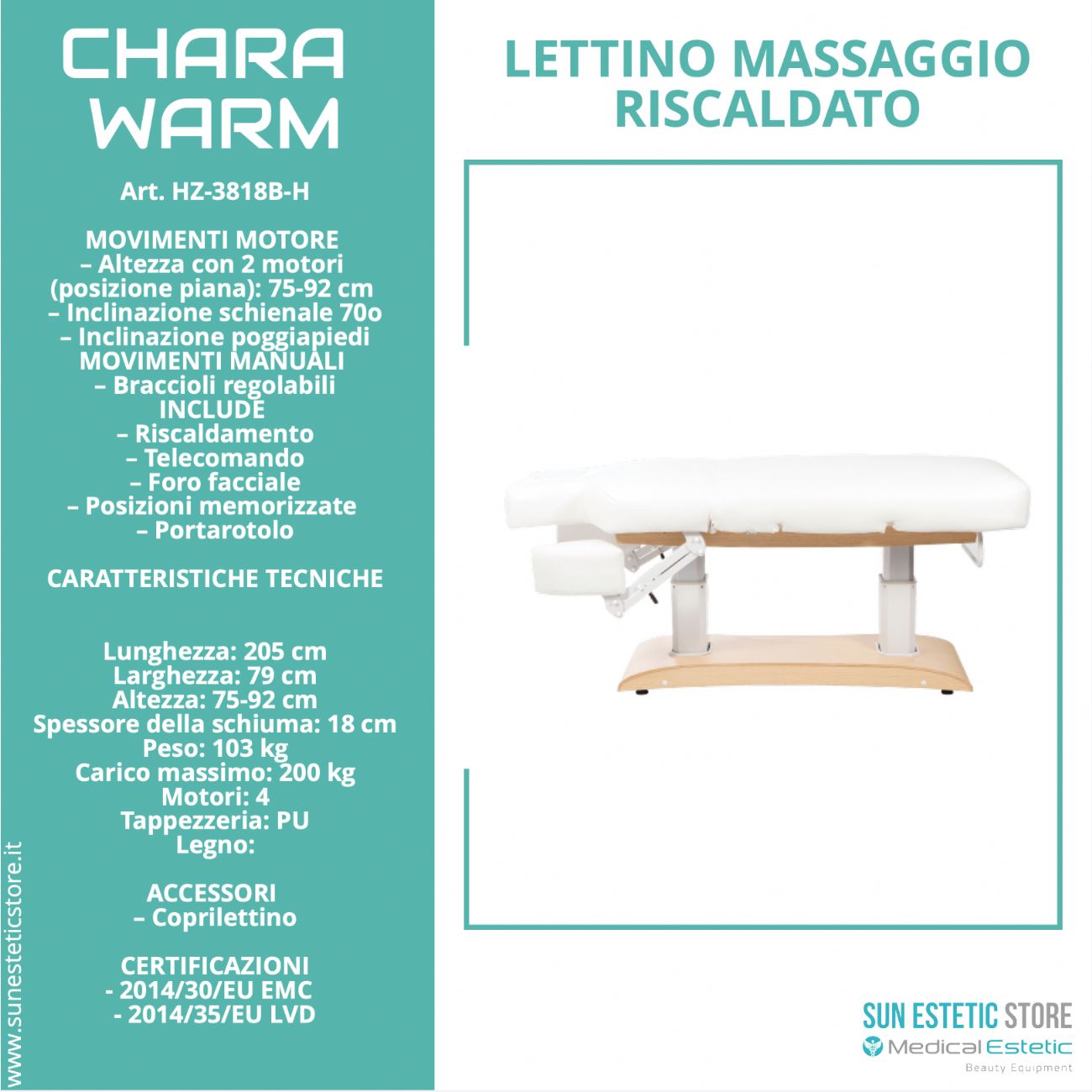 Chara lettino riscaldato 4 motori massaggi spa estetica centro benessere wellnesS