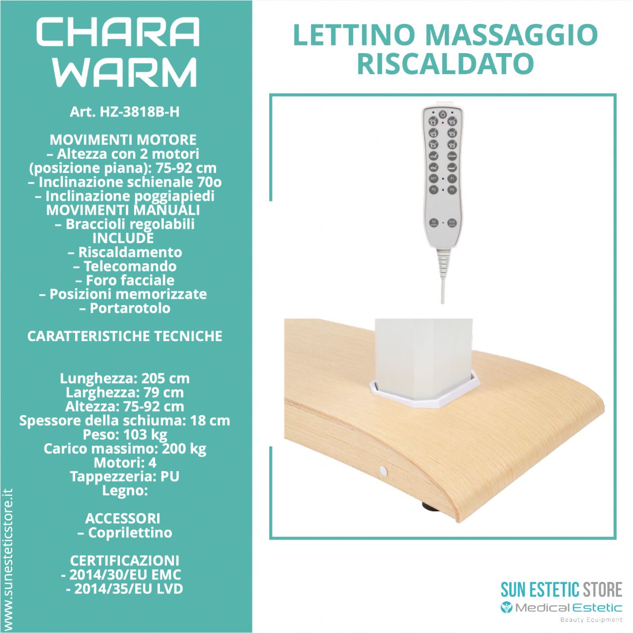 Chara lettino riscaldato 4 motori massaggi spa estetica centro benessere wellnesS