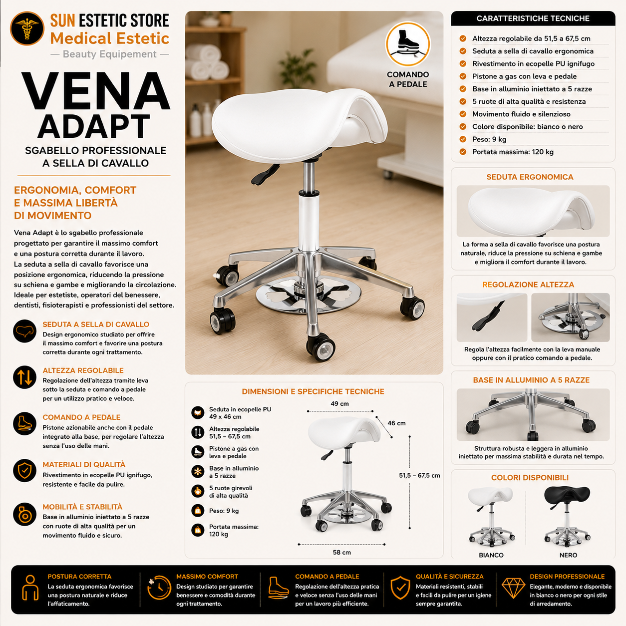 Vena Adapt sgabello sagomato multiregolabile senza schienale