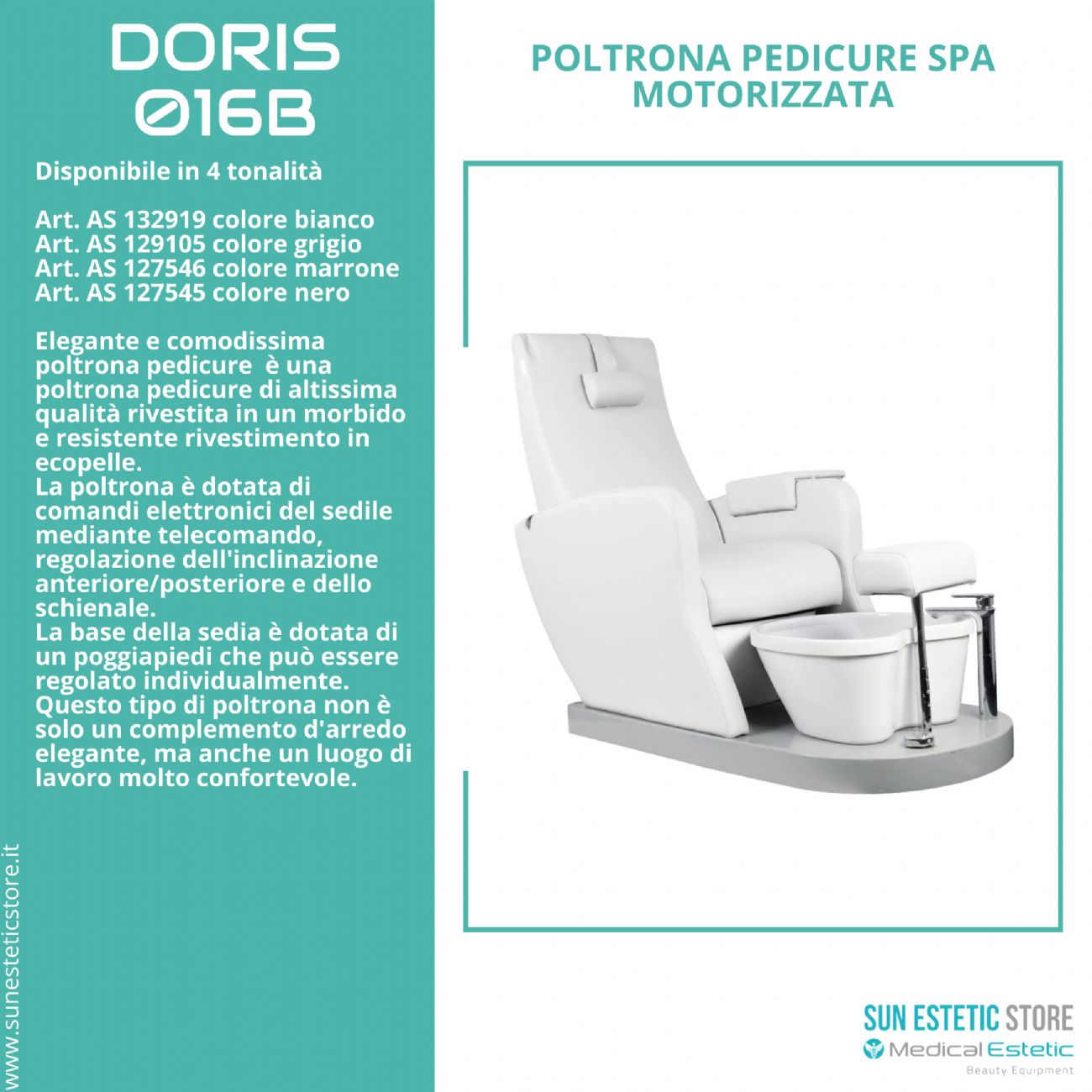 Doris 016B poltrona pedicure Spa elettrica motorIzzata estetica nails wellness