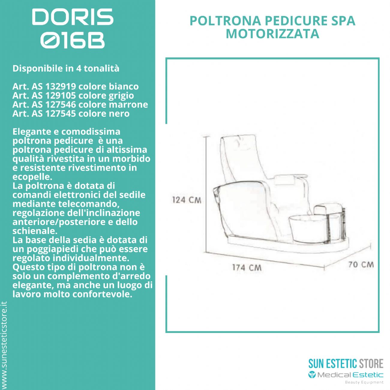 Doris 016B poltrona pedicure Spa elettrica motorIzzata estetica nails wellness