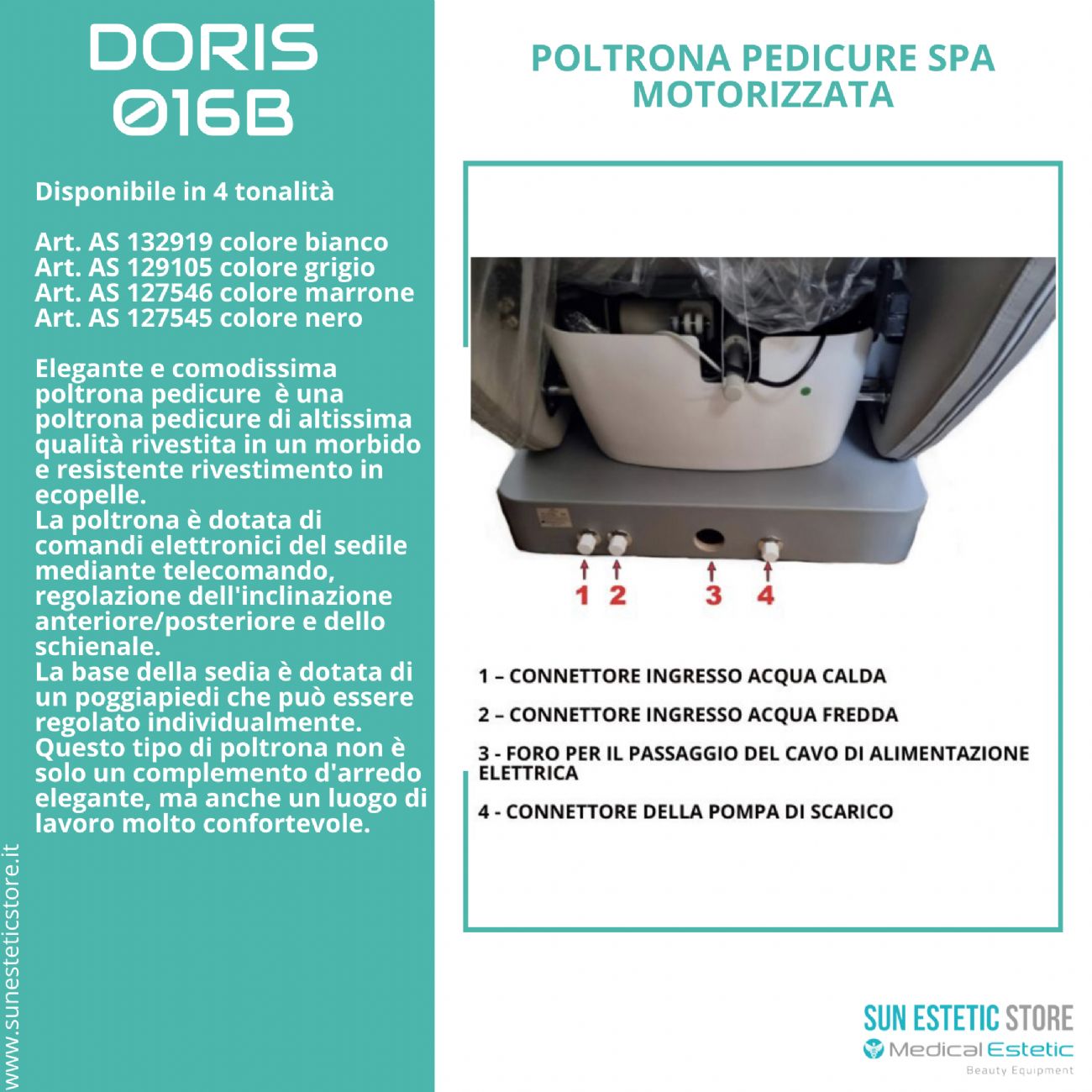 Doris 016B poltrona pedicure Spa elettrica motorIzzata estetica nails wellness