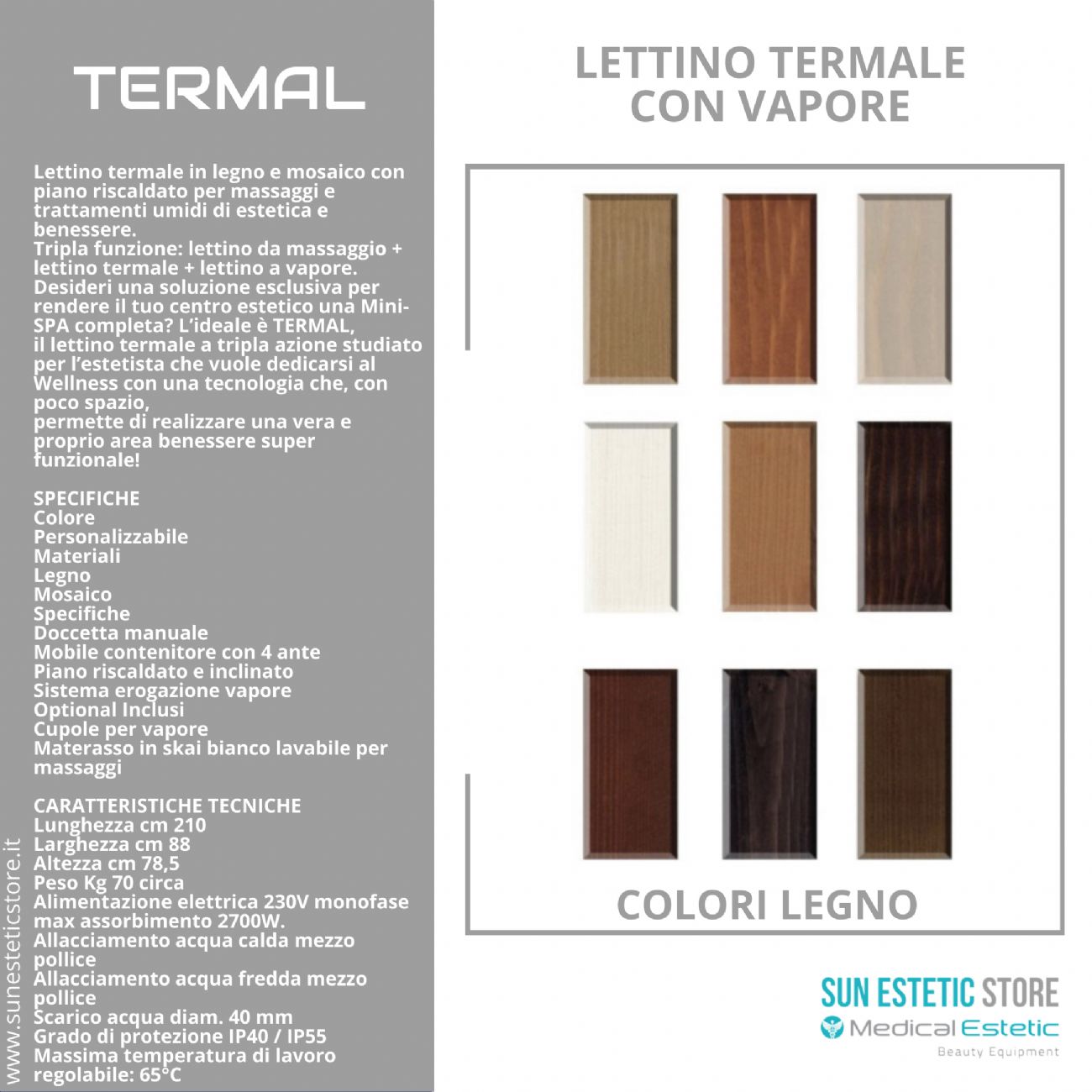 Termal Tripla funzione: lettino da massaggio + lettino termale + lettino vapore