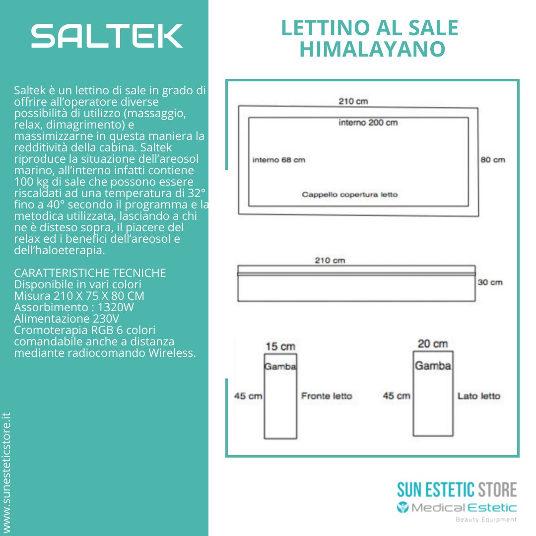 Saltek lettino al sale himalayano termoriscaldato con cromopterapia estetica massaggi
