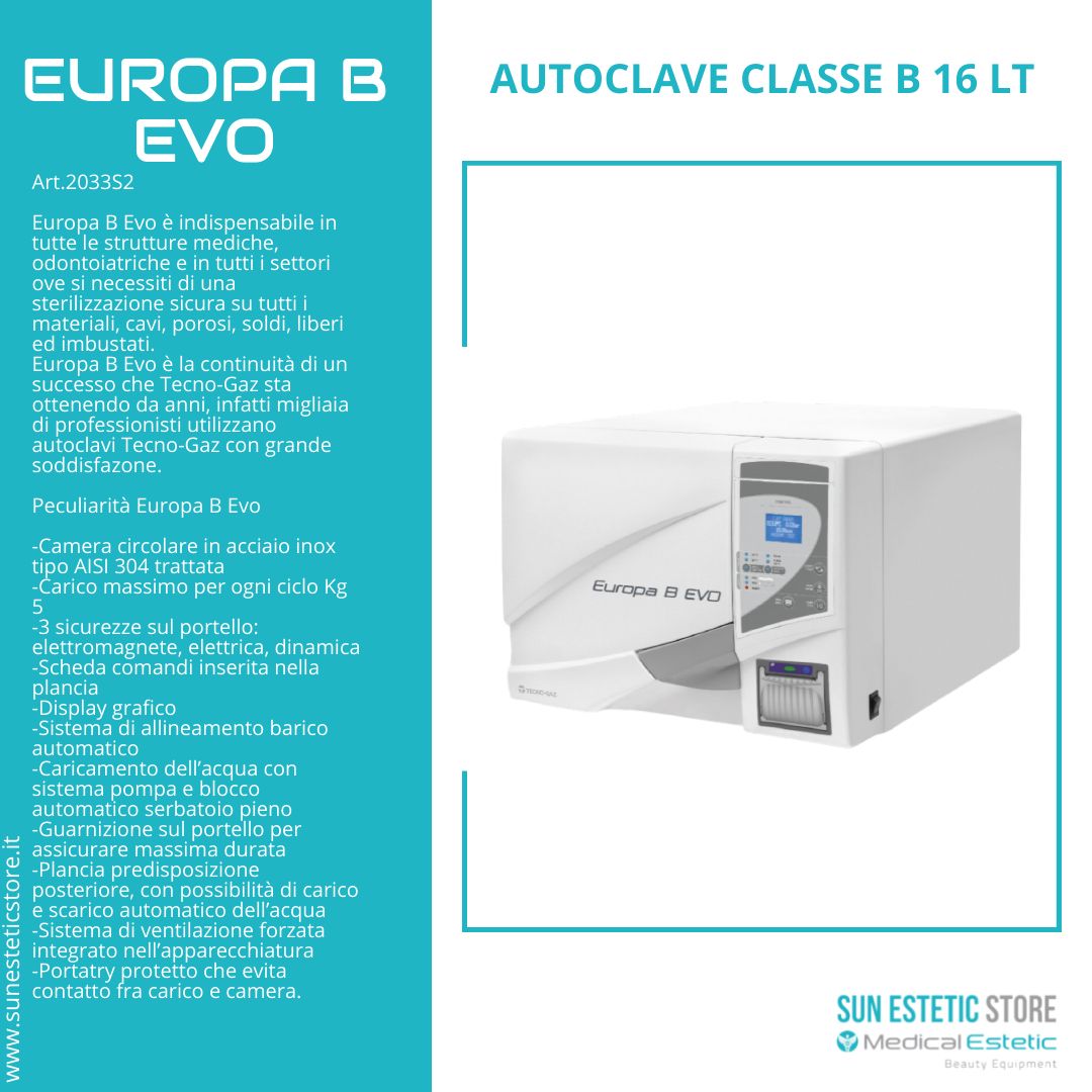 Europa B Evo Autoclave classe B a vapore sterilizzazione attrezzi estetica