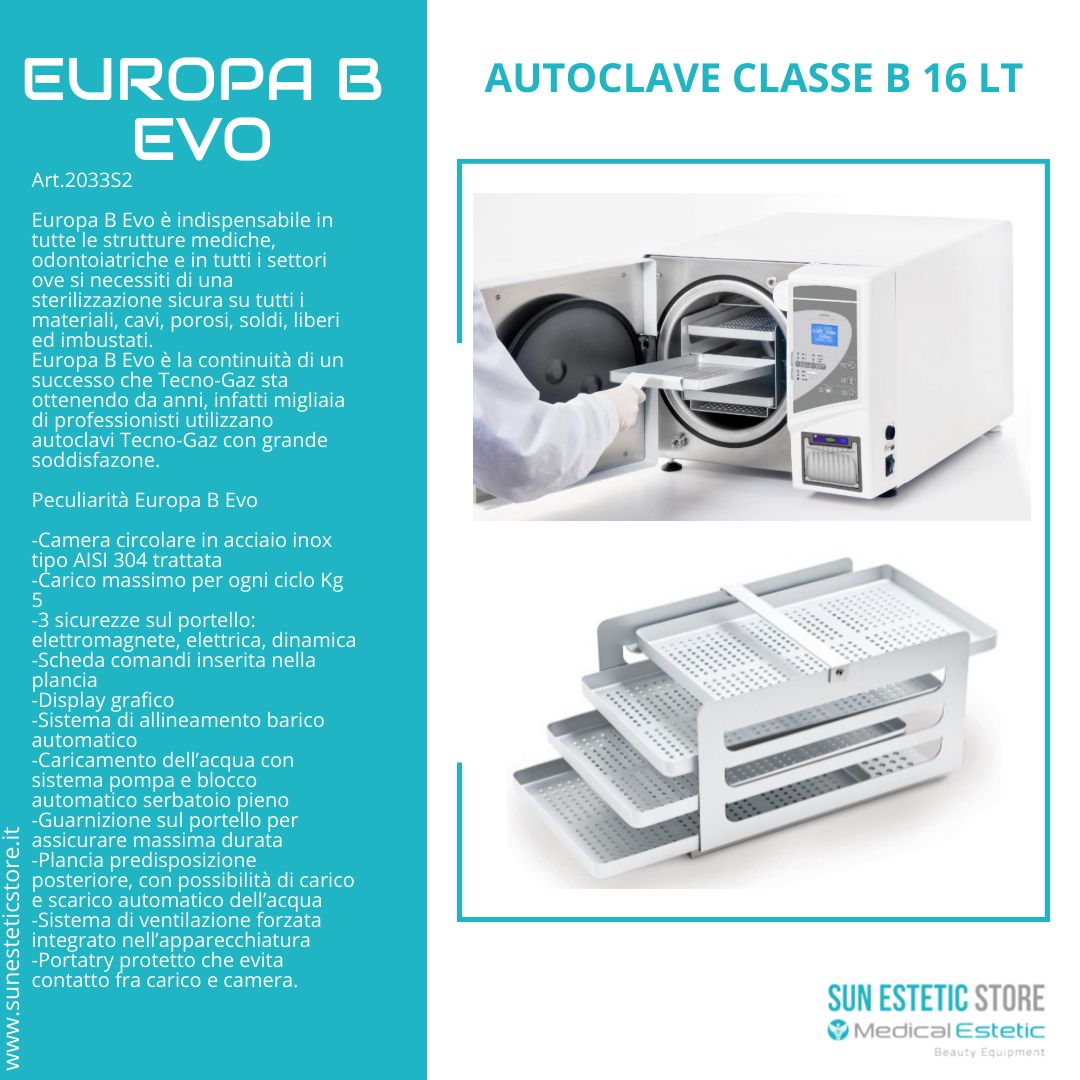 Europa B Evo Autoclave classe B a vapore sterilizzazione attrezzi estetica