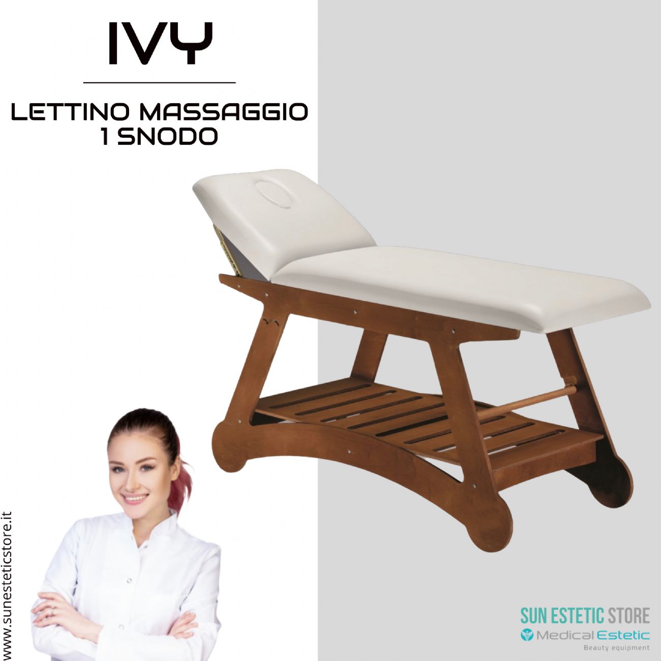 Ivy lettino massaggio 2 sezioni in legno di betulla