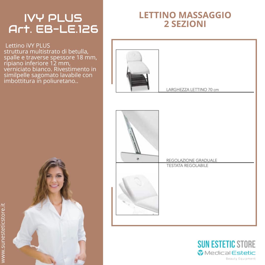 Ivy Plus lettino 2 sezioni in legno verniciato bianco con foro viso