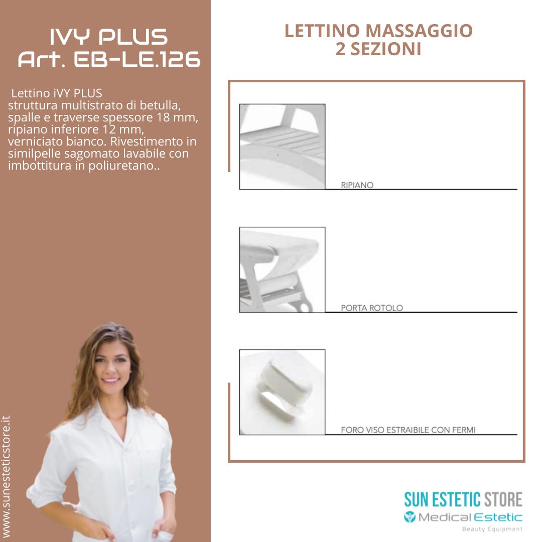 Ivy Plus lettino 2 sezioni in legno verniciato bianco con foro viso